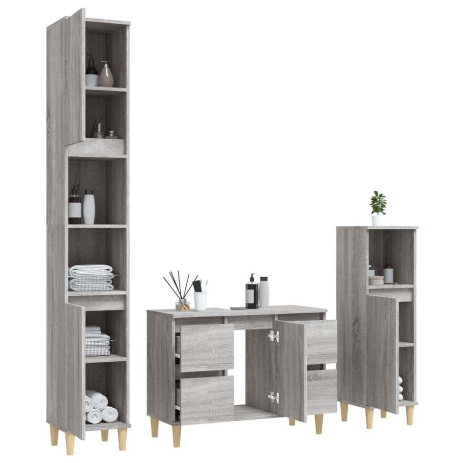 Set de muebles de baño 3 pzas madera contrachapada gris