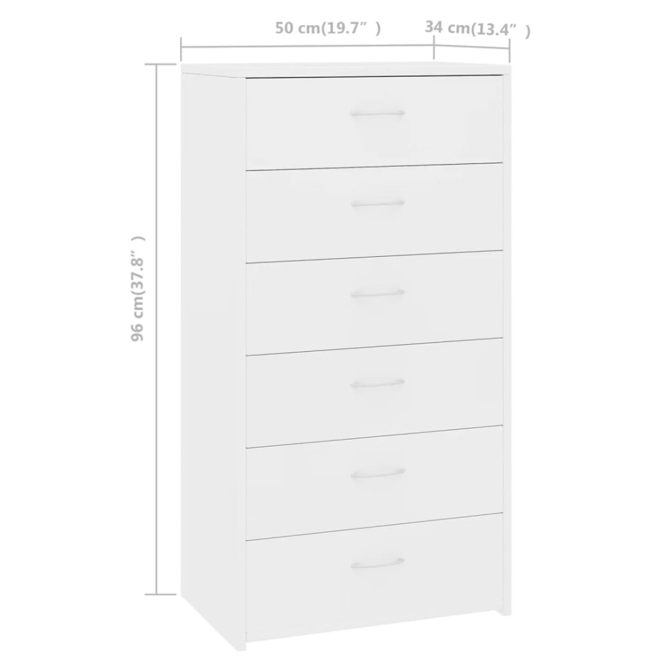 Aparador con 6 cajones madera contrachapada blanco 50x34x96