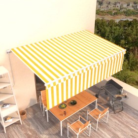Toldo retráctil manual con persiana amarillo y blanco 5x3
