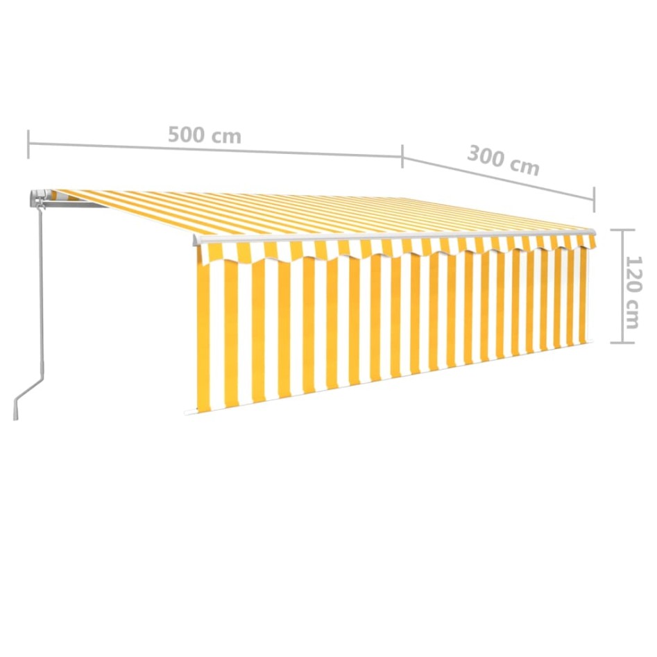 Toldo retráctil manual con persiana amarillo y blanco 5x3