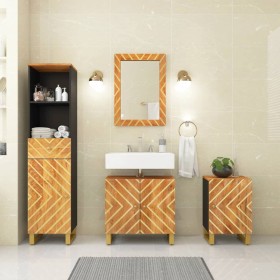 Juego muebles de baño 4 pzas madera maciza mango marrón y