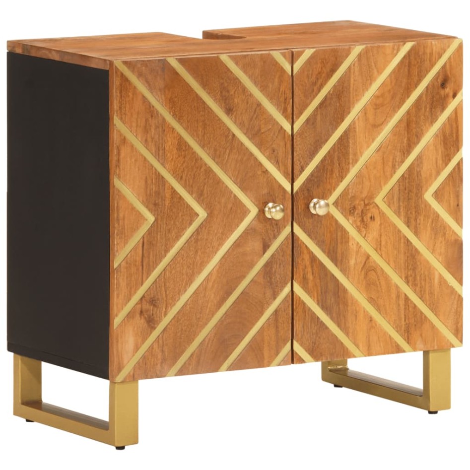 Juego muebles de baño 4 pzas madera maciza mango marrón y