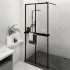 Mampara ducha con estante vidrio ESG y aluminio negro 90x195