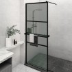 Mampara ducha con estante vidrio ESG y aluminio negro 80x195 cm
