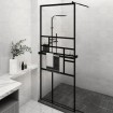Mampara ducha con estante vidrio ESG y aluminio negro 80x195 cm