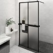 Mampara ducha con estante vidrio ESG y aluminio negro 118x190cm