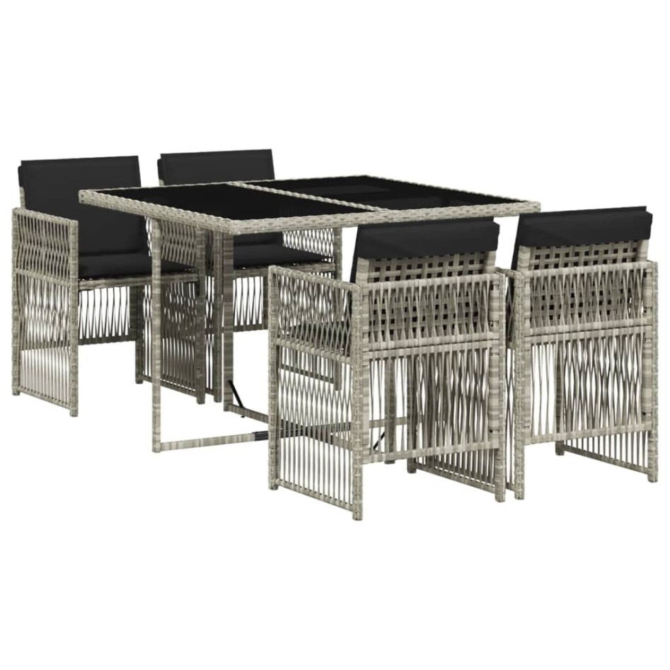 Set comedor de jardín 5 pzas cojines ratán sintético gris