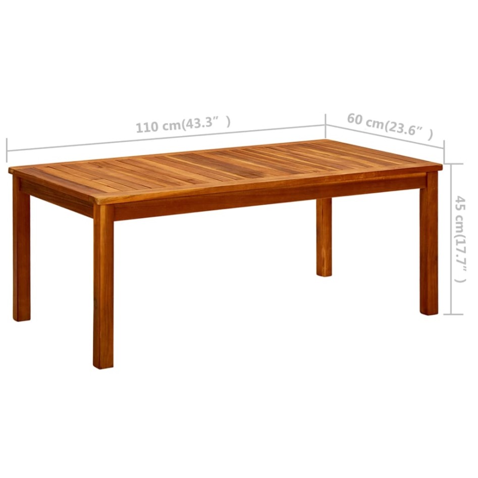 Mesa de centro de jardín madera maciza de acacia 110x60x45