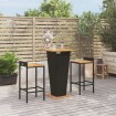 Mesa bar y taburetes jardín 3 pzas madera acacia ratán PE negro