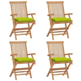 Sillas de jardín 4 uds madera de teca y cojines verde