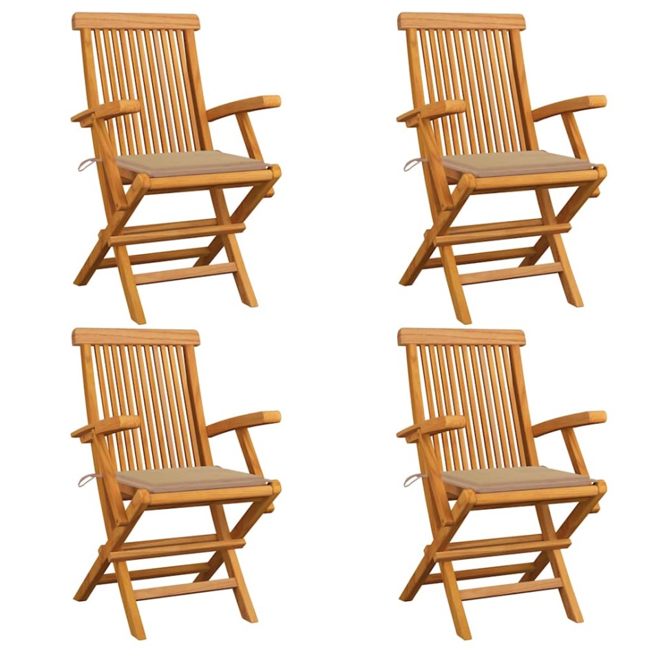 Sillas de jardín 4 uds madera maciza de teca con cojines