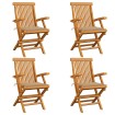 Sillas de jardín 4 uds madera maciza de teca con cojines beige