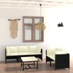 Set de muebles de jardín 6 pzas y cojines ratán sintético negro