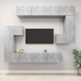Set de muebles de TV 8 pzas madera contrachapada gris