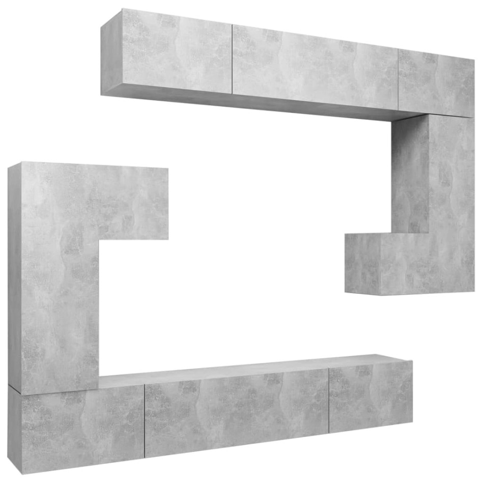 Set de muebles de TV 8 pzas madera contrachapada gris