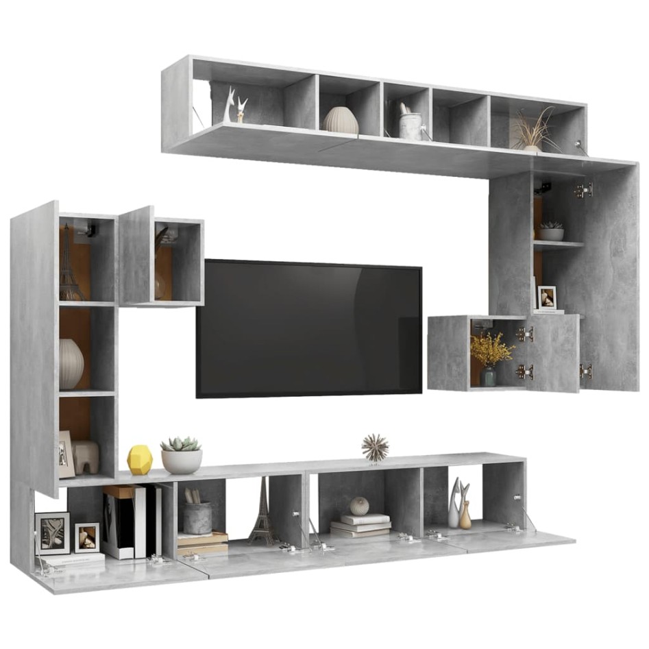 Set de muebles de TV 8 pzas madera contrachapada gris