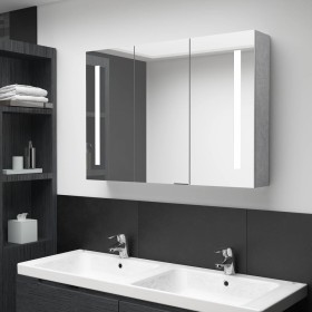 Armario de baño con espejo LED gris hormigón 89x14x62