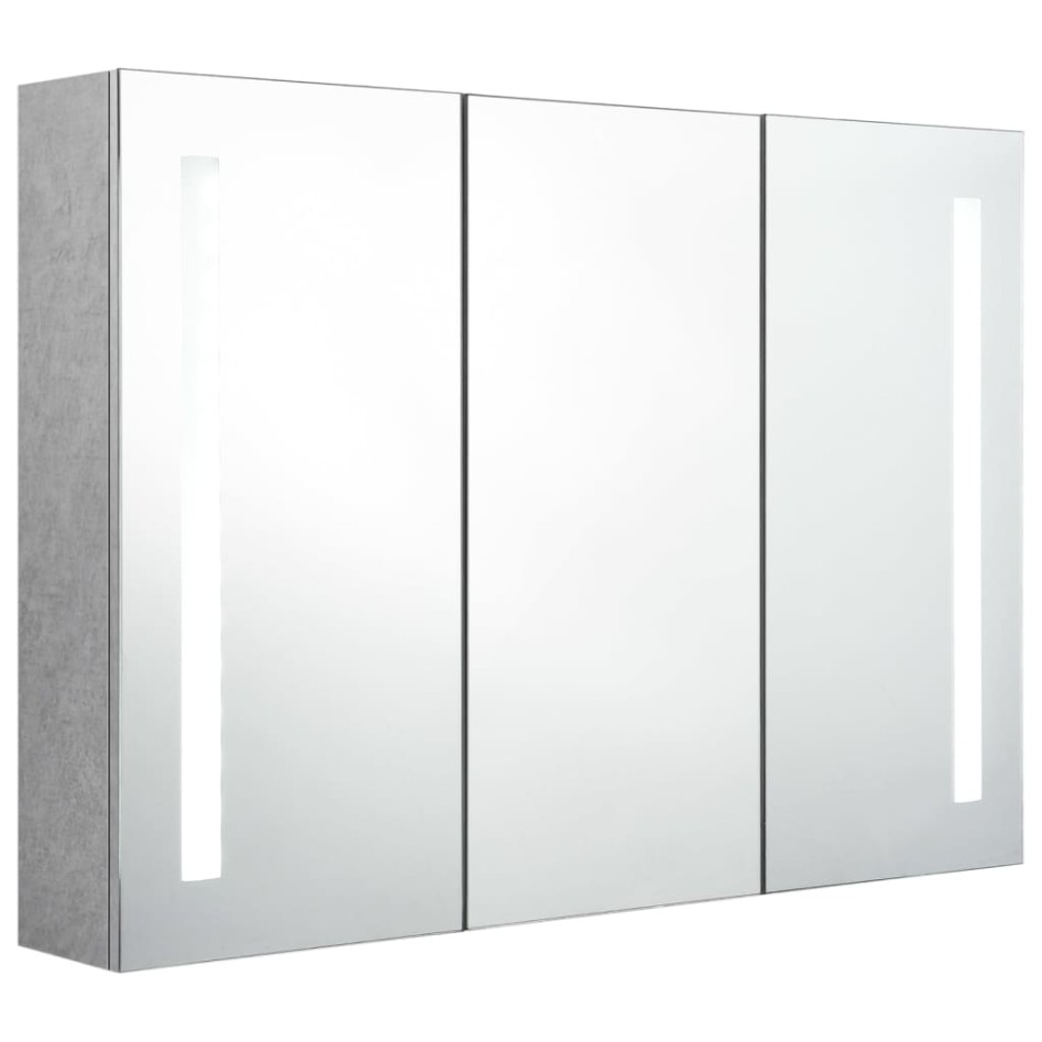 Armario de baño con espejo LED gris hormigón 89x14x62