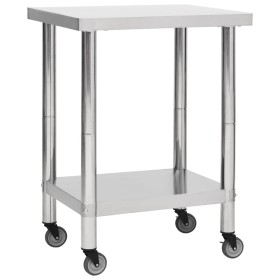 Mesa de trabajo para cocina con ruedas acero inox 80x45x85