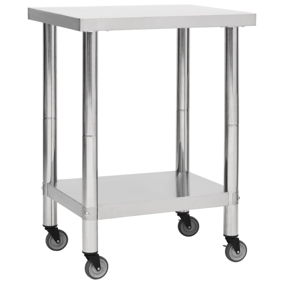 Mesa de trabajo para cocina con ruedas acero inox 80x45x85