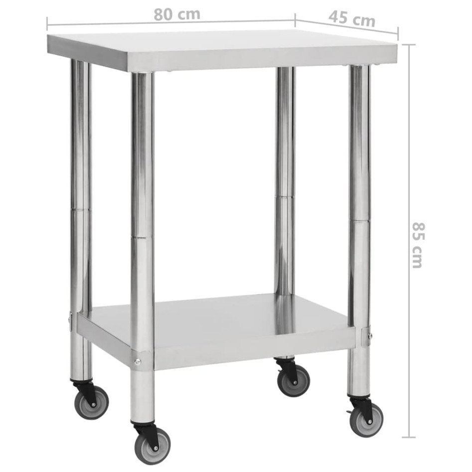 Mesa de trabajo para cocina con ruedas acero inox 80x45x85