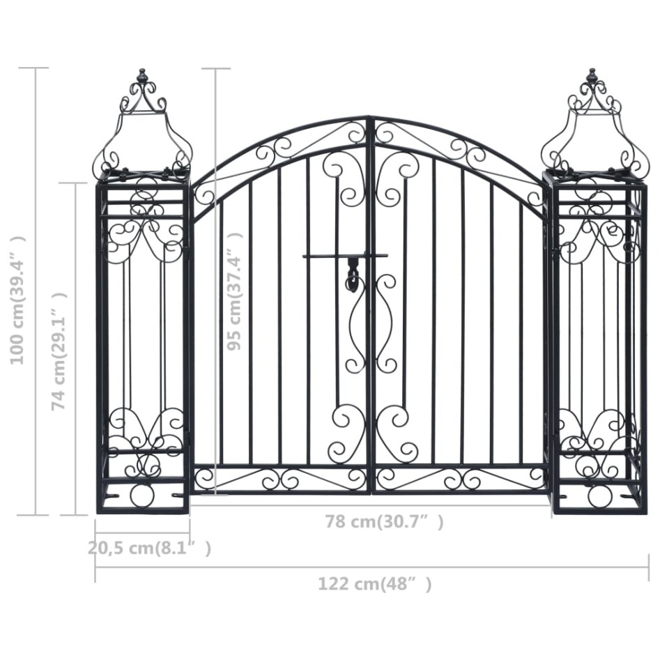 Puerta de jardín decorativa de hierro forjado 122x20,5x100