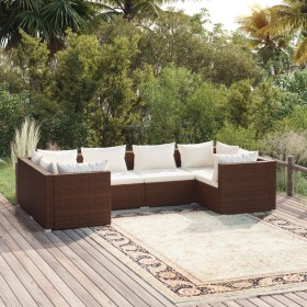 Set muebles de jardín 6 piezas y cojines ratán sintético