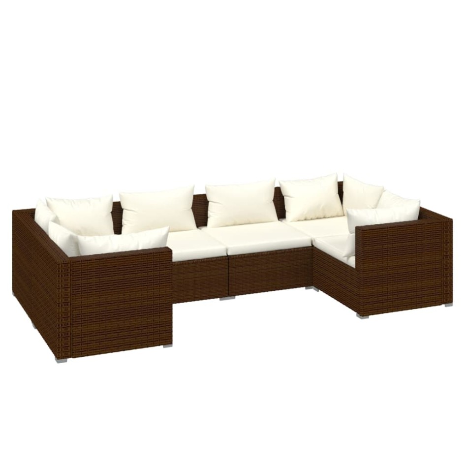 Set muebles de jardín 6 piezas y cojines ratán sintético