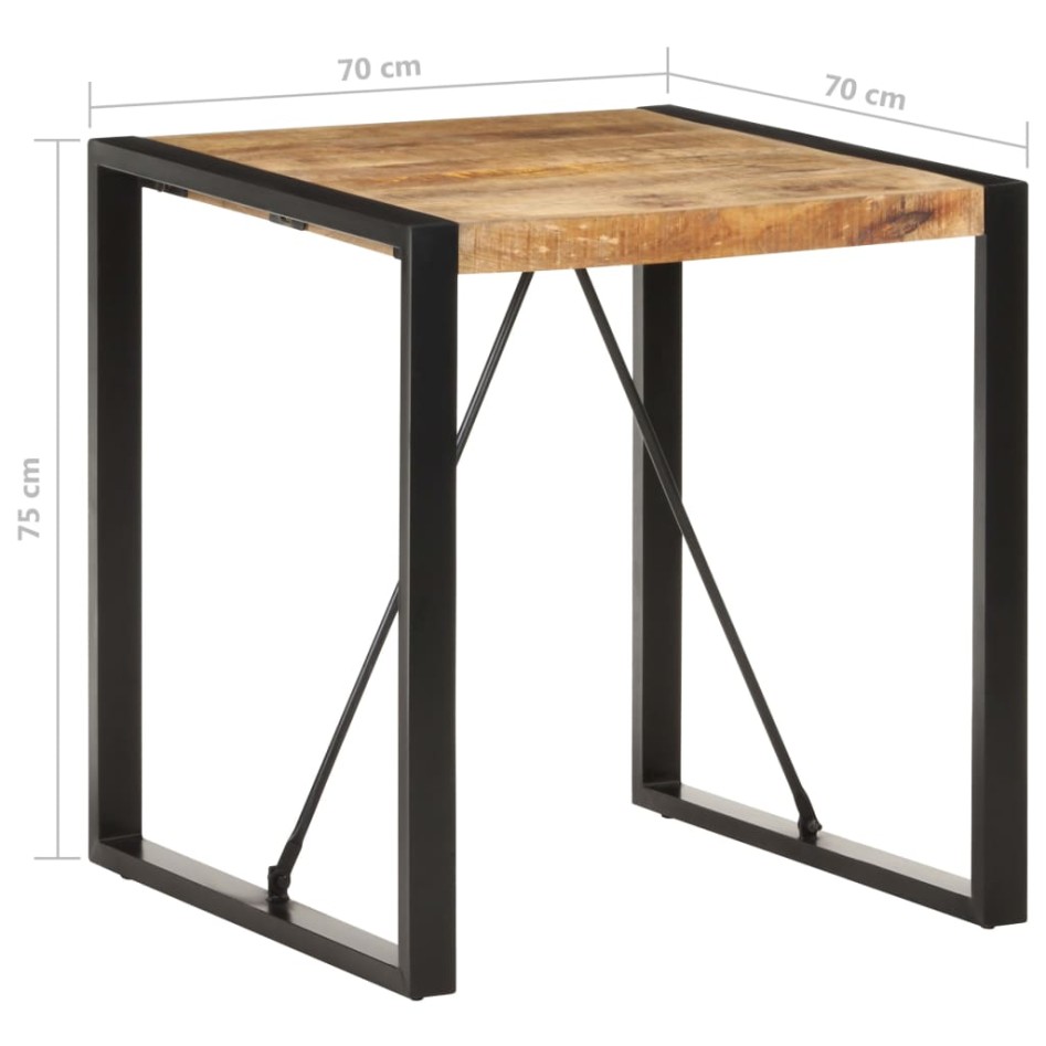 Mesa de comedor madera maciza de mango rugosa 70x70x75