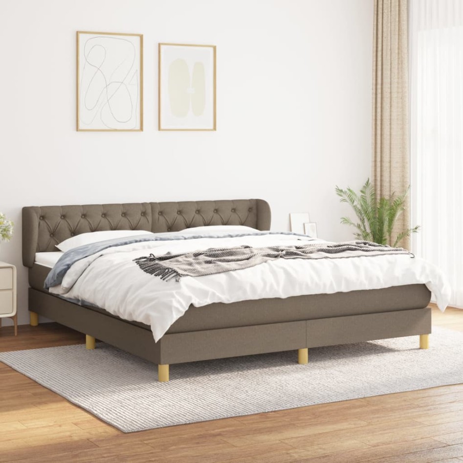 Cama box spring con colchón tela gris taupe 160x200