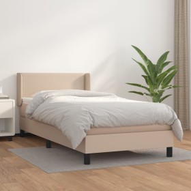 Cama box spring con colchón cuero sintético capuchino