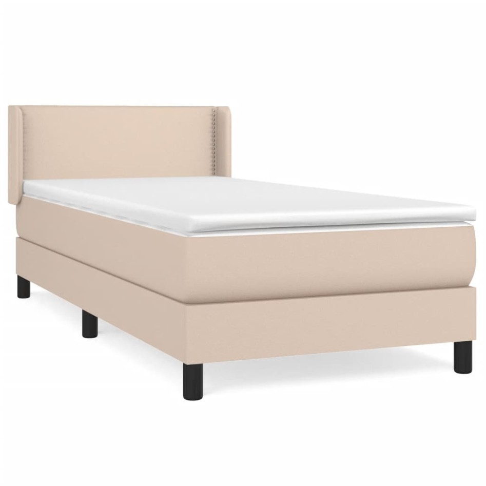 Cama box spring con colchón cuero sintético capuchino
