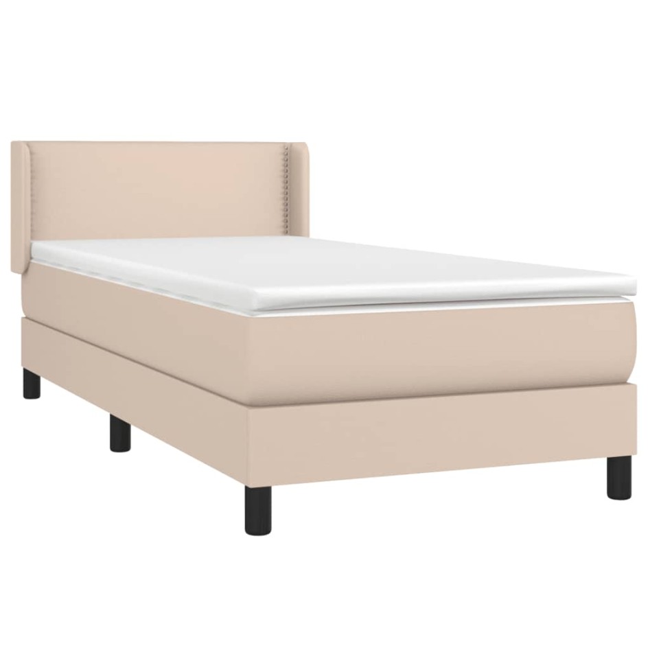 Cama box spring con colchón cuero sintético capuchino