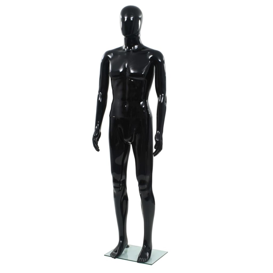 Maniquí de hombre completo base vidrio negro brillante 185