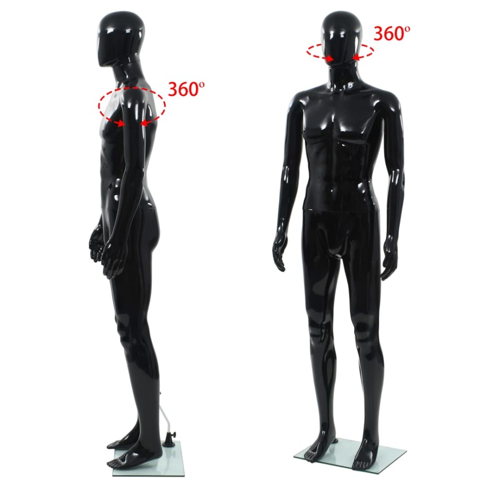 Maniquí de hombre completo base vidrio negro brillante 185