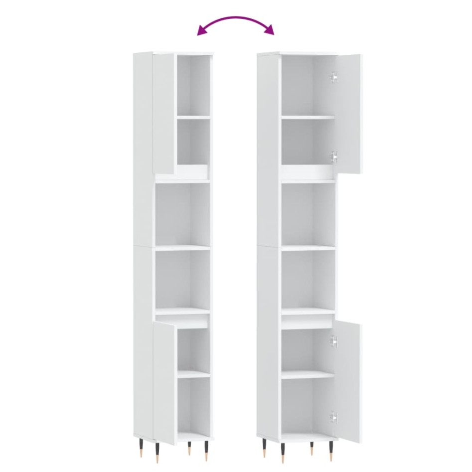 Armario de baño madera contrachapada blanco 30x30x190