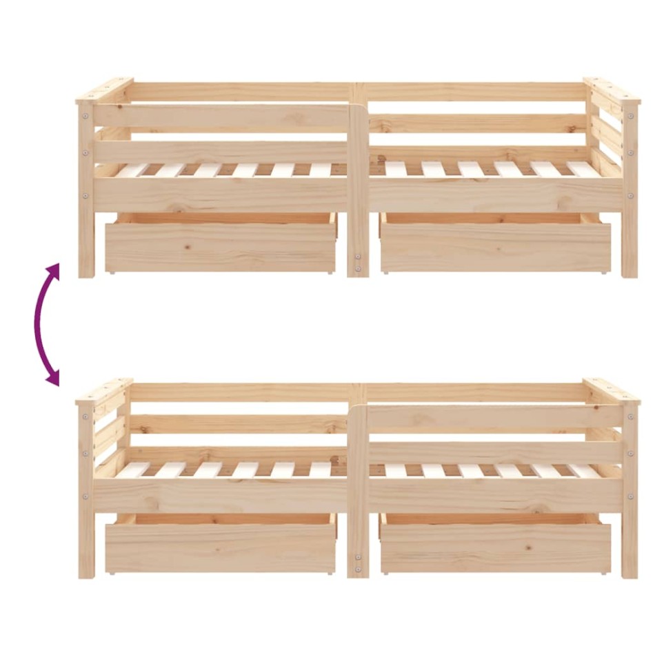 Estructura de cama para niños con cajones madera pino 70x140