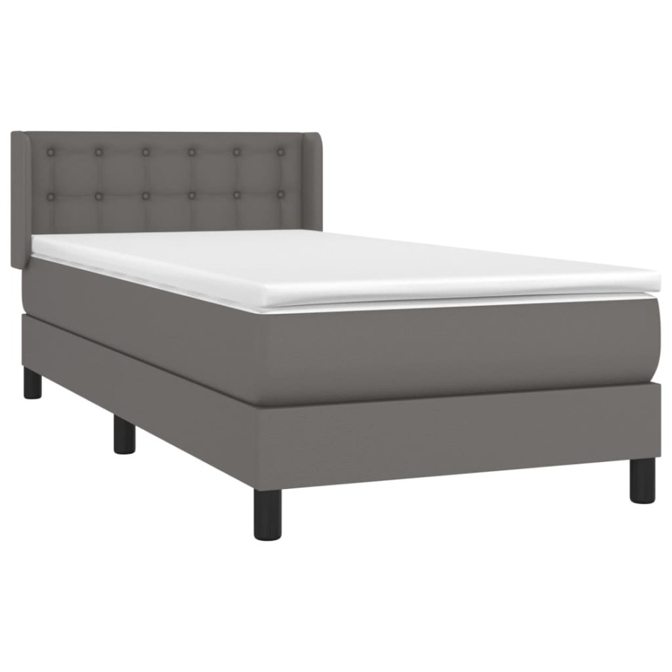 Cama box spring con colchón cuero sintético gris 90x190