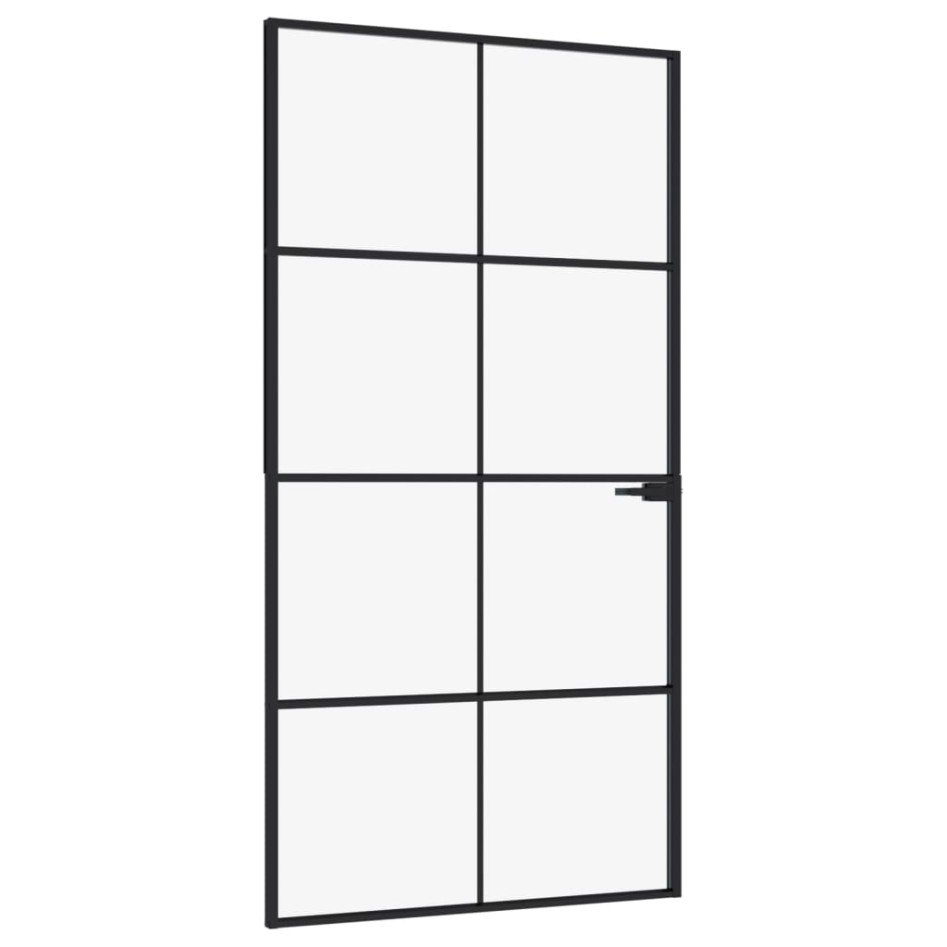 Puerta interior vidrio templado y aluminio negro 102x201,5