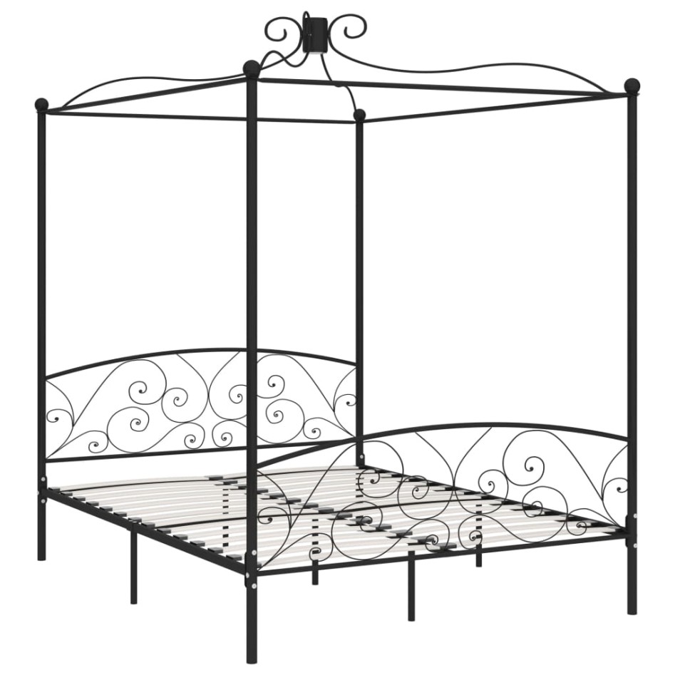Estructura de cama con dosel metal negro 160x200