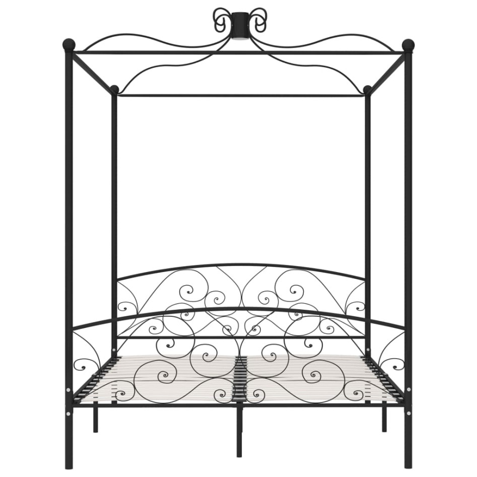 Estructura de cama con dosel metal negro 160x200