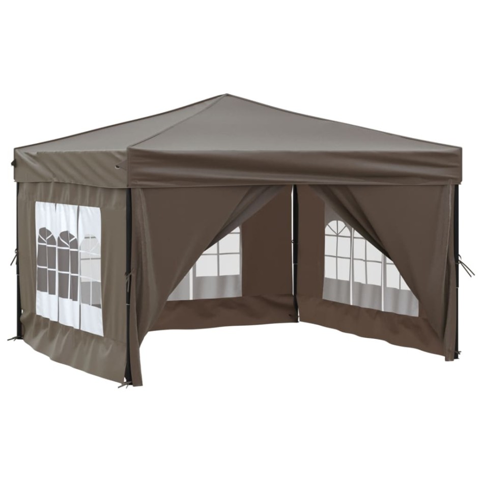 Carpa de fiesta plegable con paredes laterales gris taupe 3x3