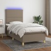 Cama box spring colchón y luces LED tela gris taupe 100x200 cm