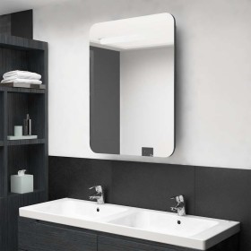 Armario de baño con espejo LED gris brillante 60x11x80