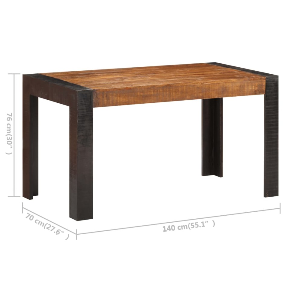 Mesa de comedor de madera maciza de mango rugosa 140x70x76