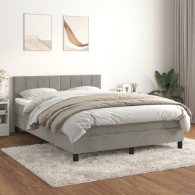 Cama box spring con colchón terciopelo gris claro 140x200