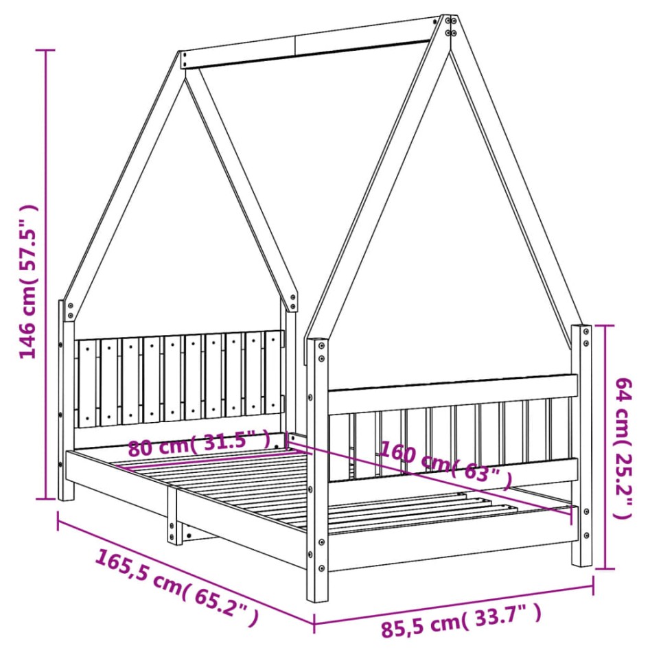 Estructura de cama para niños madera maciza de pino 80x160