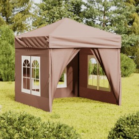 Carpa de fiesta plegable con paredes laterales gris taupe 2x2