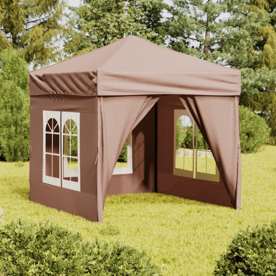 Carpa de fiesta plegable con paredes laterales gris taupe 2x2