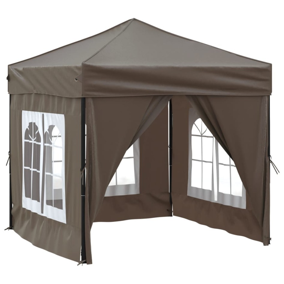 Carpa de fiesta plegable con paredes laterales gris taupe 2x2